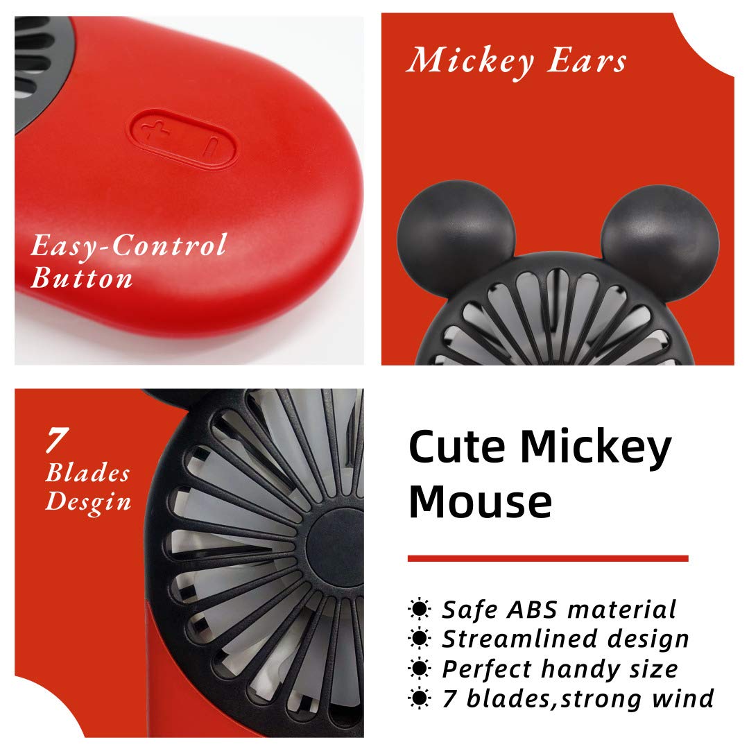 DecoLife Cute Handheld Mini USB Fan, Rechargeable Portable Fan, 3 Adjustable Speeds and Wearable Accessories, Pocket Size for Indoor Or Outdoor Activities (Red)
