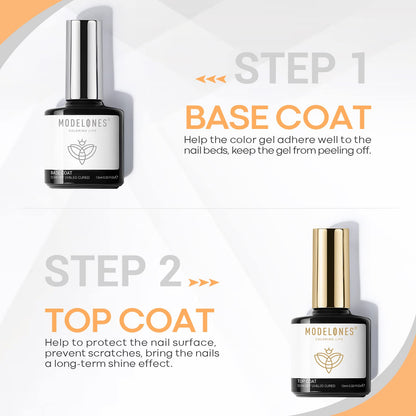 modelones Builder Nail Gel with Gel Top Coat, 3Pcs Clear Builder Nail Kit for Thickening Apex Building Extension Rhinestone Gel Tips Glue, U/V LED Lamp Cured for Home DIY Salon Girls