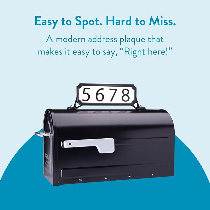 Architectural Mailboxes 3460B Manhattan Address Plaque, Small, Black | High-visibility, 2-sided in rust-proof plastic with UV-resistant finish. Vertical or horizontal mounting, hardware included.