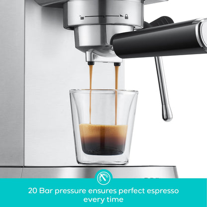 CASABREWS CM5418 Espresso Machine 20 Bar, Compact Espresso Maker with Steam Milk Frother, Stainless Steel Coffee Machine with 34oz Removable Water Tank for Cappuccino, Small Latte Machine, Silver