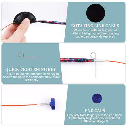 Mdoker Interchangebale Circular Knitting Needles Set 13 Pair Round Metal Knitting Needle Aluminum Circular Needle and Cables,Accessories,Case - Sizes US 2.5-15