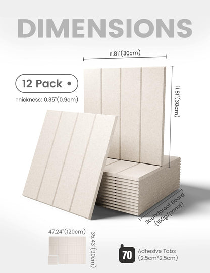 Fluxynara Felt Bulletin Board Tiles Large 48" x 36" Cork Board Alternative-12 Pack with 70 Adhesive Tabs, Thick Slat Wall Panels for Office Decor, Push Pin Board Wall Organizer Alternative -Oatmeal