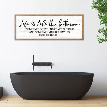 Cpcdaosk Life is Like the Bathroom Wooden Sign Framed Wall Art, 32''×12'' Horizontal Inspirational Quote Wood Plaque above the Bathtub, Farmhouse Long Motivational Saying Wood Sign Wall Decor for Bathhouse (Life is Like the Bathroom, Natural, 32"x12")