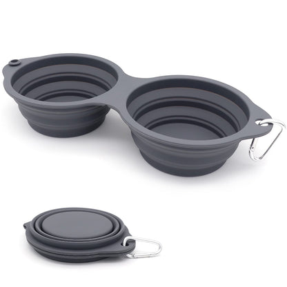 SLSON Collapsible Dog Bowls,Integrated Molding Dog Double Bowl No Plastic Rim 2 in 1 Foldable Pet Food & Water Bowl Cat Feeder Dish for Walking,Hiking,Camping (Cold Grey)