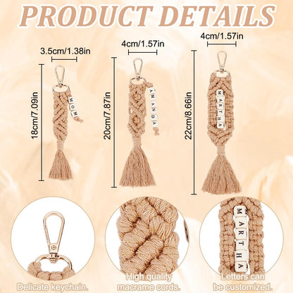 BEUNITONE 6 Sets DIY Macrame Keychain Kit for Beginner Boho Macrame Starter Keychain Kit with Instruction Video DIY Personalized Macrame Alphabet Wood Bead Keychain kit Charms for Bag Car Key Decor