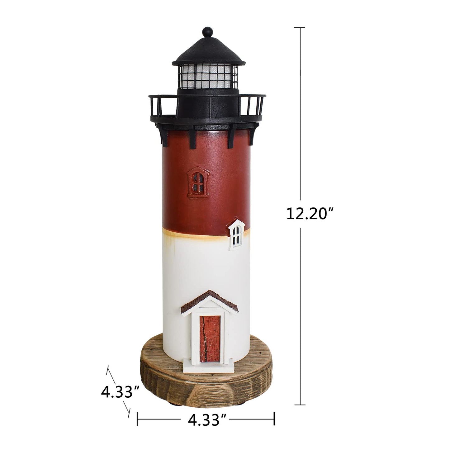 Linfevisi Wooden Lighthouse Decor with Light Tabletop Nautical Decor Solid Wood Light Houses Statue Figurines Inside Standing Coastal Beach Decorations Ocean Sea Theme Home Decor Bathroom 12.2 Inch