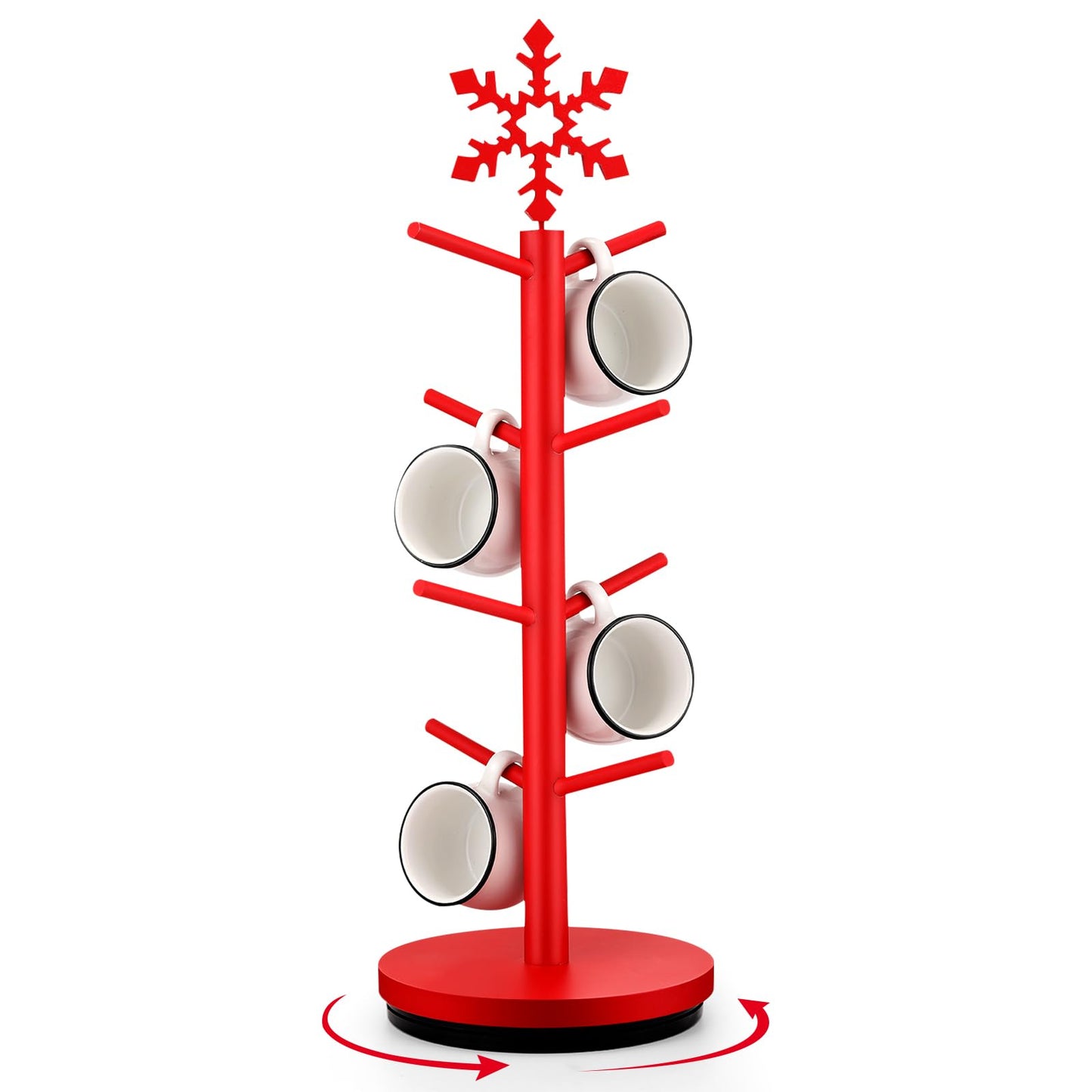 DoubleFill Christmas Tree Coffee Mug Holder 8 Hooks Snowflake Mug Holder for Countertop Snowflake Cup Rack Wood Christmas Tree Display for Kitchen Coffee Accessories