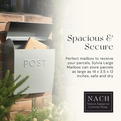 NACH Large Wall Mount Mailbox, 15.07 x 12.44 x 5.39 inches, Gray Mailboxes for Outside Wall Mount, Waterproof - The Sylvia Mailbox
