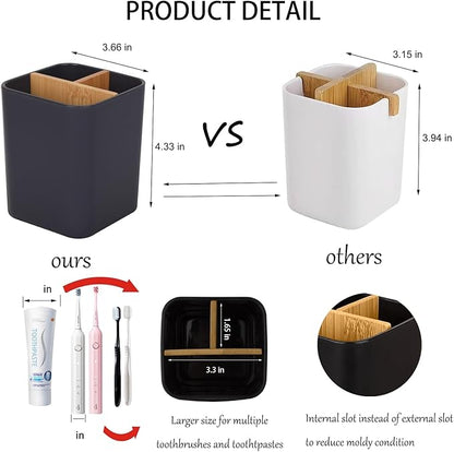 Bamboo Toothbrush Holder for Bathrooms, 3 Slots Toothbrush and Toothpaste
