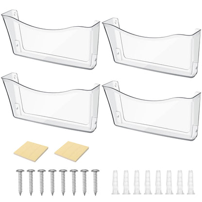 Jetec Acrylic Wall File Organizer Clear Single Pocket Wall Mount File Holder Set 14 x 7 x 3 inches Acrylic Hanging Wall Organizer for Mail Letter Magazine Office Home(4 Pieces)