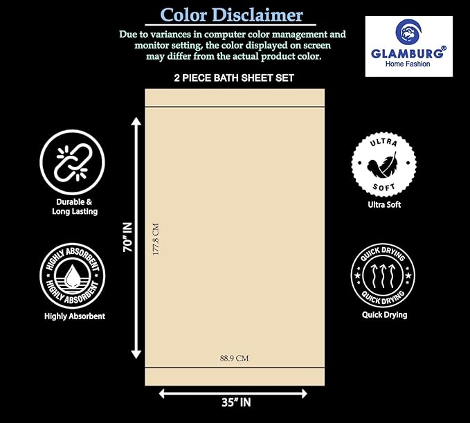 GLAMBURG 700 GSM Premium Oversized Extra Large Cotton 2 Pack Bath Sheet