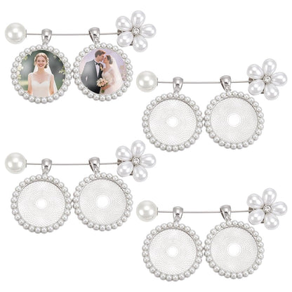 UNICRAFTALE 2 Sets Wedding Bouquet Photo Brooch Charms Rhinestone Bride Pin with Round Glass Cabochons Platinum Memorial Crystal Bride Gift Pearl Floral Bouquet Charms for Friend Bridal Shower Gift