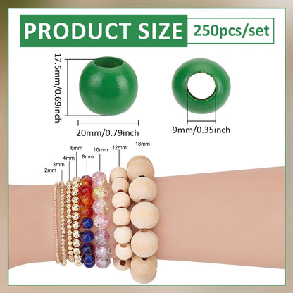PH PandaHall 250Pcs 20mm Wood Beads 9mm Large Hole Wood European Rondelle Bead Wooden Macrame Beads for Bracelet Craft Garland Christmas Tree Tassel Decor Home Decoration, Green