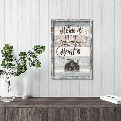 Positive Home Quotes Wall Art: Framed Inspirational Saying Wooden Picture Print Artwork Motivational Sweet Home Sign Painting Decor for Bedroom Living Room