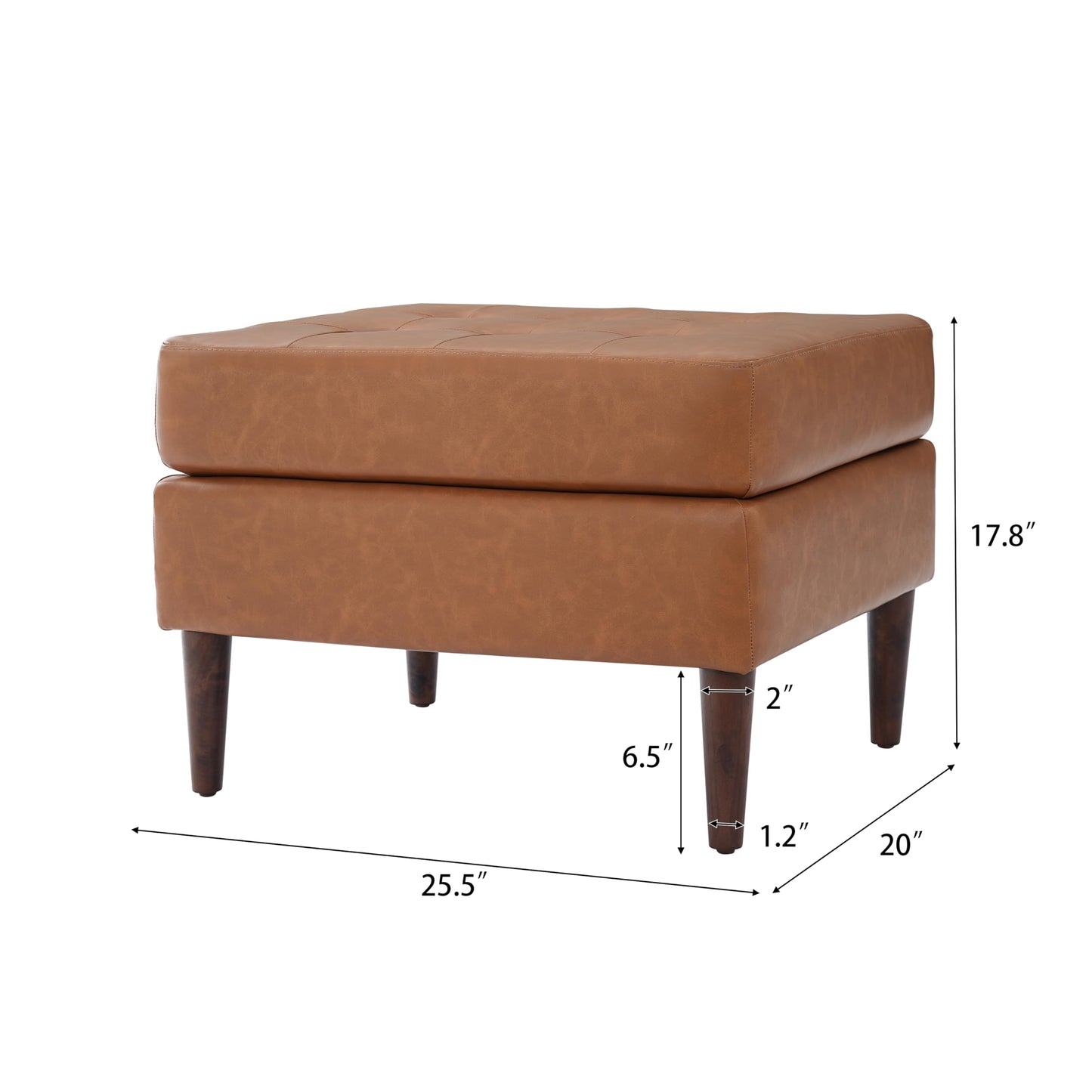 Christopher Knight Home Dalla Faux Leather Ottoman Coffee Table, Small Living Room Sofa Footrest, Wooden Rectangular Ottoman Footstool, Guest Extra Seat, Tan Brown+Walnut