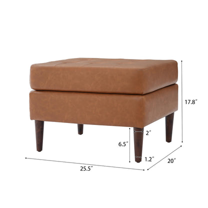 Christopher Knight Home Dalla Faux Leather Ottoman Coffee Table, Small Living Room Sofa Footrest, Wooden Rectangular Ottoman Footstool, Guest Extra Seat, Tan Brown+Walnut