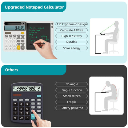 DPEDUAI Solar Desk Calculator with 7.5 inc LCD Writing Membrane, 15° Tilt for Easy Reading, Integrated Phone Stand, Voice & Silent Modes, Anti-Slip Pads for Stability, Ideal for Office & Study Use