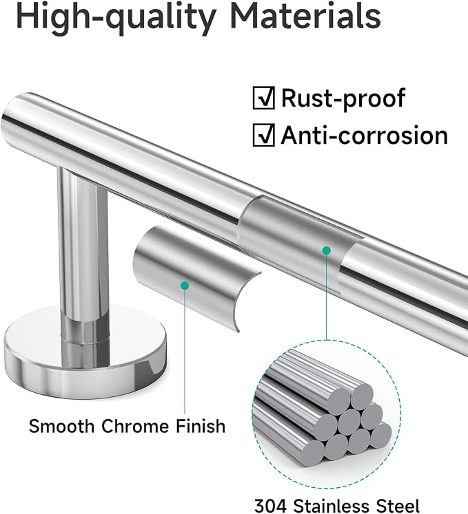 USHOWER Polished Chrome Bath Towel Bar, 30-Inch Towel Rack for Bathroom Wall-Mounted, Thicken SUS304 Stainless Steel Towel Rod (Total Length 32-Inch)