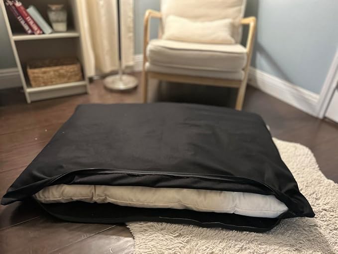 Natural Cotton Canvas Dog Bed – Raw Cotton Filled Pet Cushion Insert, Breathable Eco-Friendly Dog Mattress, Durable Washable Cover with Zipper (Black, X Large 53"x36"x5")