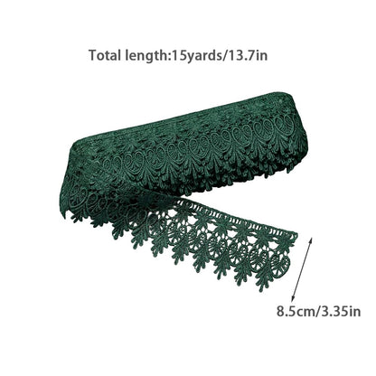 Pocoxll 15 Yards Floral Lace Trim, 8.5CM Wide Lace Ribbon, Embroidered Ribbon Floral Edge Trim for Sewing Crafts, Gift Wrapping and Wedding Decor (Dark Green)