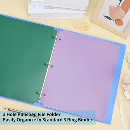 EOOUT Binder Folders 10pcs Colored File Folders, Plastic Folders with Pocket and 2 Business Card Slot, 3 Hole Punch Poly Folders Fits in 3 Ring Binder for School Office