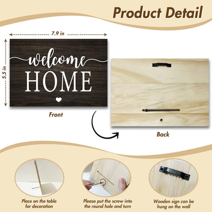 Welcome Sign Wooden Signs Housewarming Gifts For Home Decor, Entryway Sign Wall Art Wooden Plaque Desk Sign With Stand Table Decoration for Women Family -11