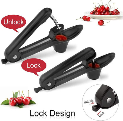 Cherry Pitter Tool, Heavy-Duty Seed Core Remover With Space-Saving Lock Design, Pit Remover for Cherries (Black)