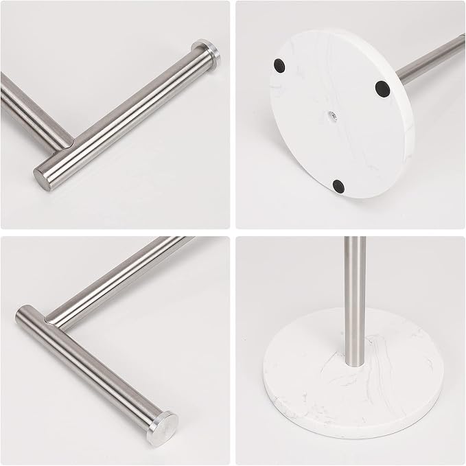 NearMoon Bath Toilet Paper Holder Stand- Modern Tissue Roll Holder Standing with Balanced Base, Rustproof Toilet Roll Holder for Bathroom/Kitchen Countertop (Brushed Nickel, Marble Base)