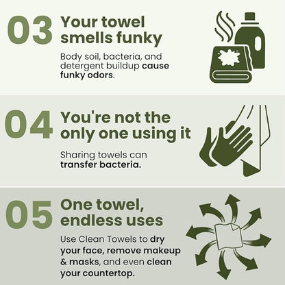 Clean Skin Club Bamboo Viscose Clean Towels® XL 100% USDA Biobased Face Towel