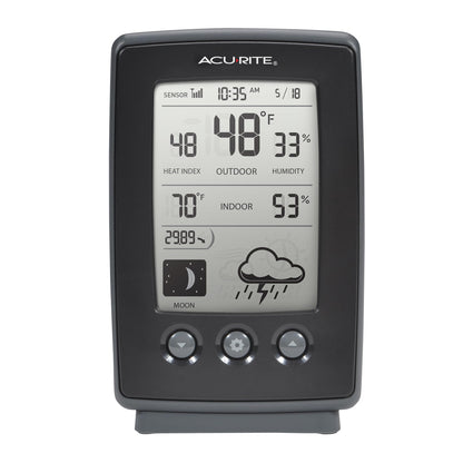 AcuRite Digital Weather Forecaster with Indoor/Outdoor Temperature, Humidity, and Moon Phase (00829), Black