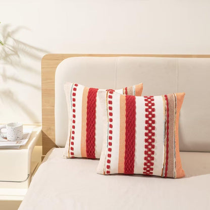 Boho Throw Pillow Covers 18x18 Set of 2 Farmhouse Decorative Cushion Case Striped Square Pillows Cover Chenille Pillow Cases Accent Neutral Pillowcase for Sofa Couch Bed,Sky Blue