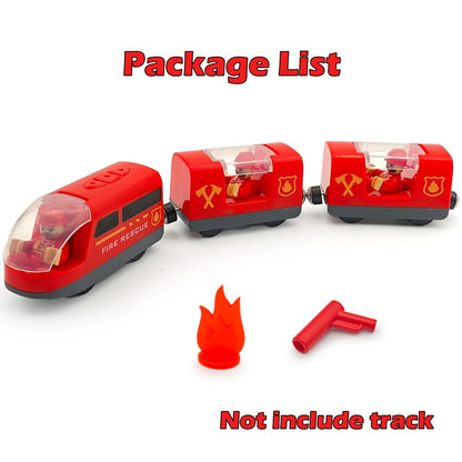 Battery Operated Rescue Fire Fighting Truck for Wooden Train Tracks with Figures Kids Magnetic Wooden Trains Set for Toddlers Boys 3-5 4-8 (Without Battery and Tracks)