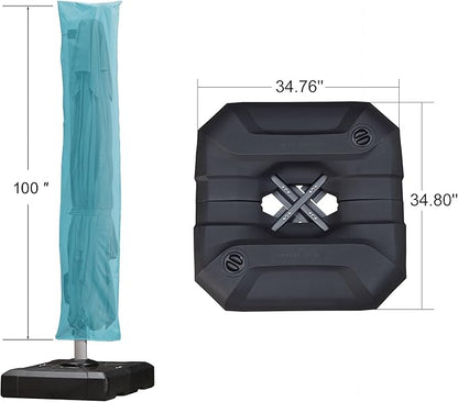 PURPLE LEAF 9'×9' Patio Umbrella with Base Outdoor Cantilever Umbrella with Cover Aluminum Square Offset Umbrella with 360-degree Rotation for Deck Pool Garden Turquoise Blue
