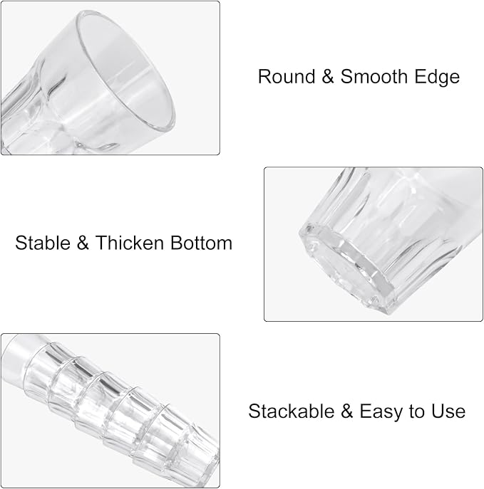 Plastic Drinking Glasses Set of 12, Unbreakable Water Tumbler, Acrylic Plastic Cups, Reusable Kids Drinking Cups for Children Kitchen Cocktail Picnic Party Juice Whiskey Wine (12pc-clear-160ml/5.4oz)