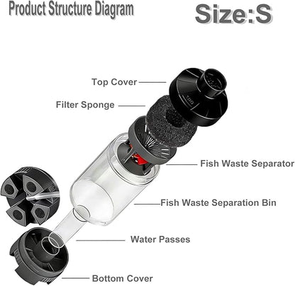 Carefree Fish Aquarium Small Sponge Bubble Filter with Fish Poops Collector Quiet for 3~8Gal Fish Tank for Saltwater and Freshwater(Not Include Air Pump)