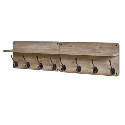 YMYNY Coat Rack Shelf Wall Mounted, Wooden Coat Hooks Set of 2, Entryway Coat Hanger with 8 Hooks,31.5''L Floating Shelves, Key Holder, for Bedroom, Bathroom, Living Room, Silver Gray UHWS006Y-2