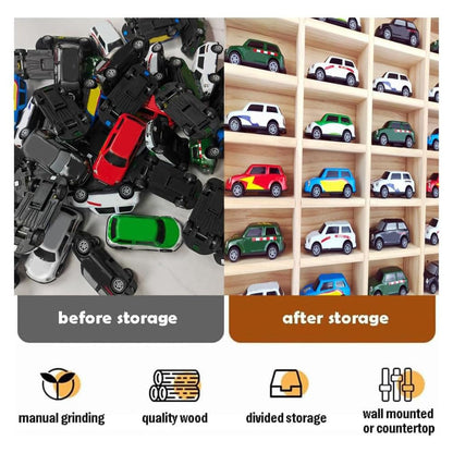 Wasaiggon Wood Toy Car Display Rack, Holds 42 Diecast Cars Model Car Display Case 1/64 Scale Toy Cars Organizer Freestanding or Wall-Mounted Toy Car Storage Cabinet