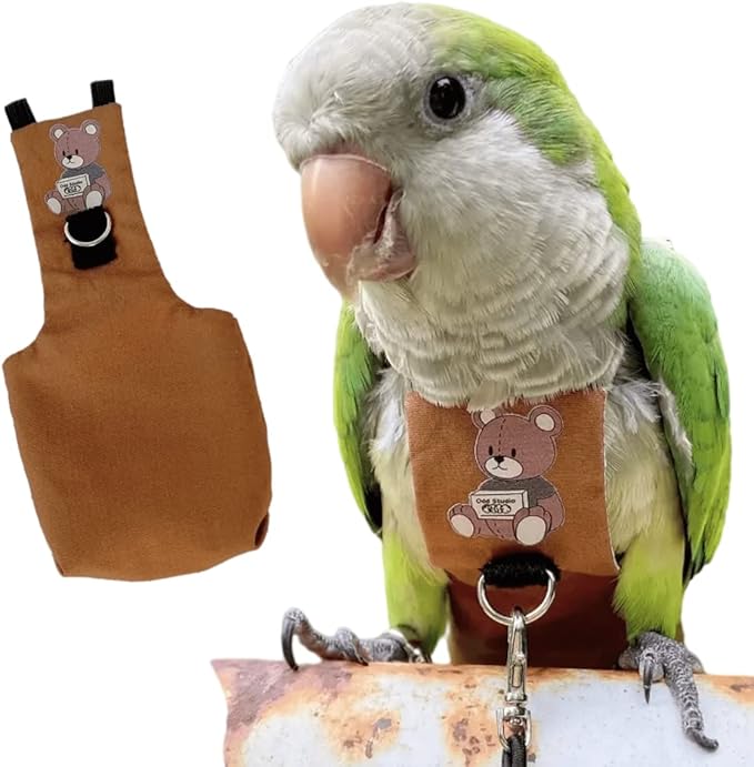 Bird Diaper Harness Flight Suit Clothes, Parrot Flight Suit with Leash for Parrot, Bird Flying Clothes with Rope and Handle for Outdoor Activities Training (Budgie,Without Leash)