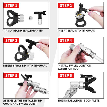 Spray Freely-8 Piece Set of Extension Pole Rod,Airless Paint Sprayer Gun Tip Extension Pole,with Swivel Joint Reversible Spray Tips and Tip Guard Protector (8in 12in 20in 30in 40in)