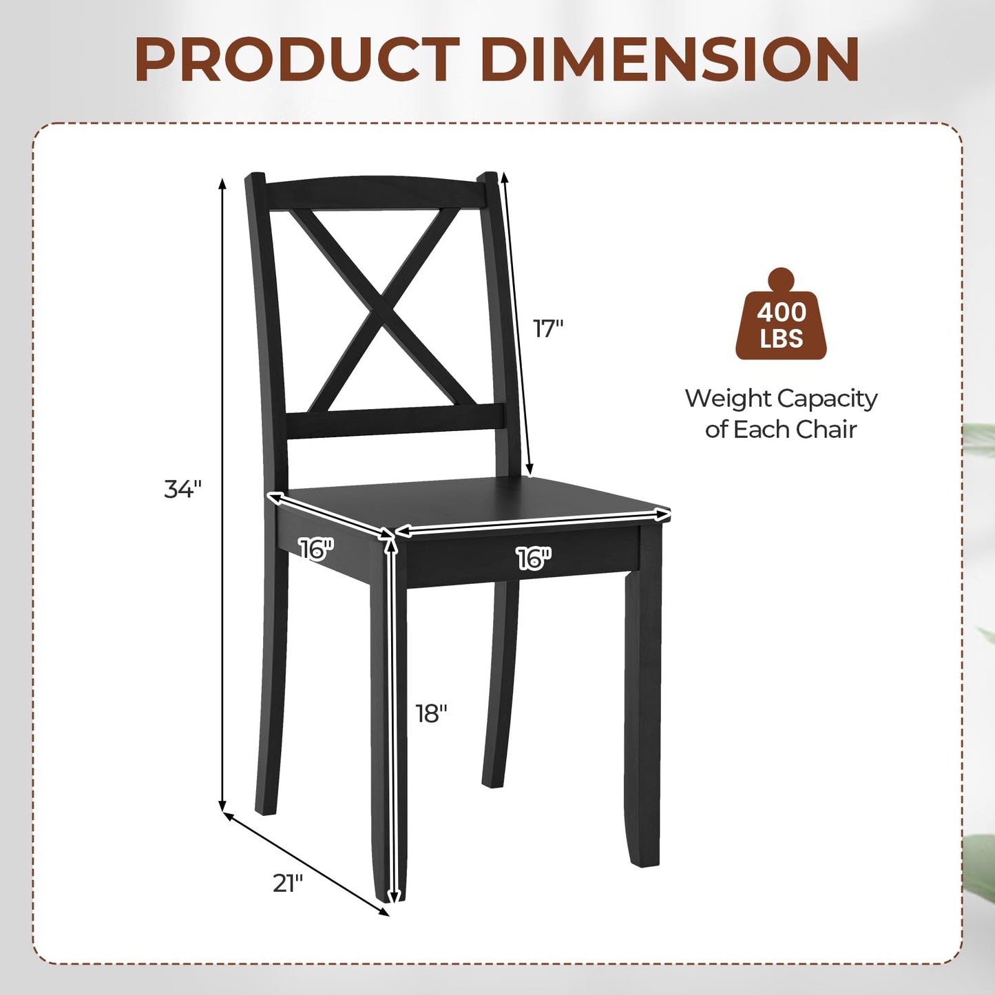 Giantex Wood Dining Chairs Set of 2, Armless Kitchen Chairs w/Rubber Wood Legs & Curved Backrest, Farmhouse Cross Back Diner Chairs, Wooden Side Chairs for Home Dining Room, Load 400 LBS, Black