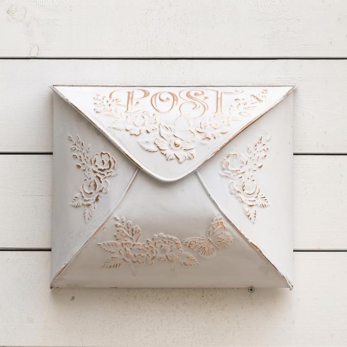 Wall Mount Mailbox for House Outside,5" D x 13.8" W x 11.4" H,Vintage Metal Door Mailbox Antique Style Nostalgic Charm Home Decor Garden Vintage English Cottage Decor(White)