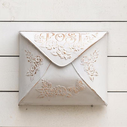 Wall Mount Mailbox for House Outside,5" D x 13.8" W x 11.4" H,Vintage Metal Door Mailbox Antique Style Nostalgic Charm Home Decor Garden Vintage English Cottage Decor(White)