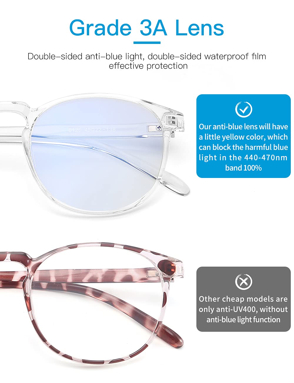 CNLO Blue light blocking Glasses,Computer Gaming Glasses,TV Glasses，For UV Protection, Anti Eyestrain,Lightweight Frame Eyewear,Transparent Men/Women (Crystal)