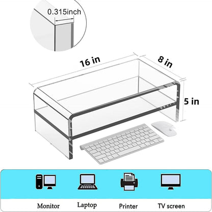 Generic Acrylic Monitor Stand, 2 Tier Computer Monitor Riser，16 inch Acrylic Computer Monitor Stand Riser for iMac, PC, Desktop, Laptop, TV Screen, clear