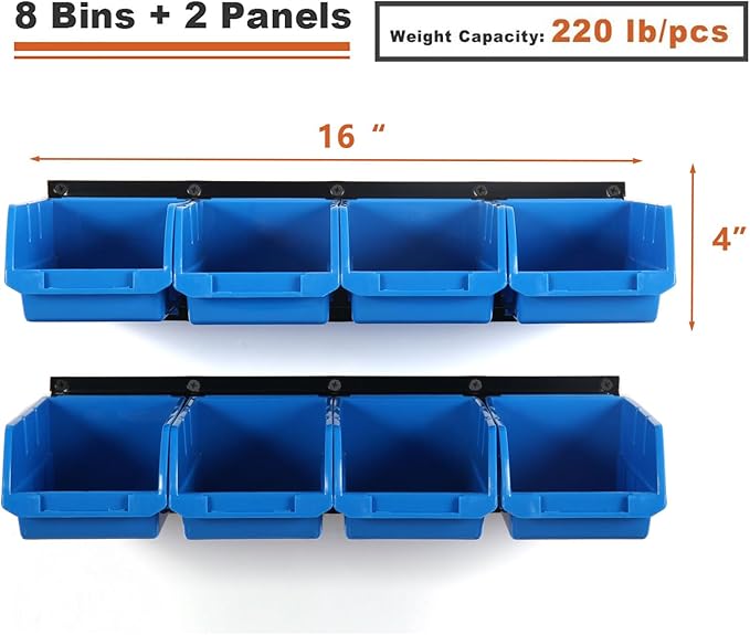 Wallmaster 8-Bin Storage Bins Garage Rack System 2-Tier Orange Tool Organizers