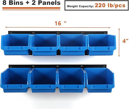 Wallmaster 8-Bin Storage Bins Garage Rack System 2-Tier Orange Tool Organizers