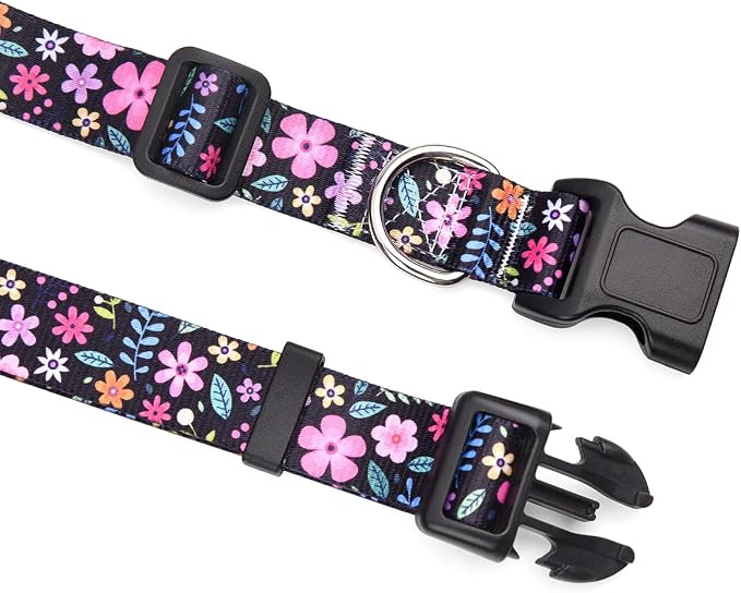 Mihqy Dog Collar and Leash Set with Bohemia Floral Tribal Geometric Patterns - Soft Ethnic Style Collar Adjustable for Small Medium Large Dogs(Floral Set,L)