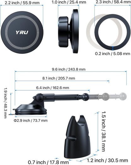 YRU Upgraded Magnetic Phone Holder Car【Patented & Super Magnet】 for MagSafe Mount Dashboard Windshield Vent Magnet Phone Cradle Stand for iPhone 17 16 15 14 13 12 Pro Max Samsung Truck, Black
