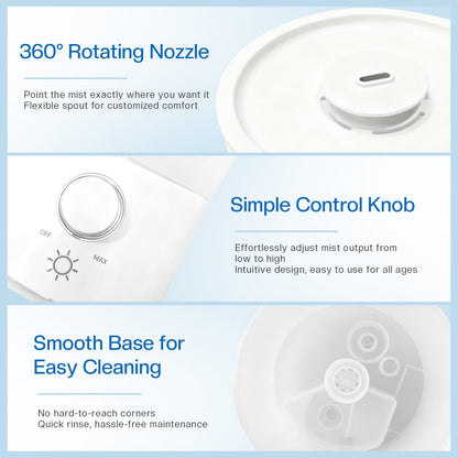 Cool Mist Humidifier for Bedroom, 3L Top Fill Ultrasonic Air Humidifier with Adjustable Knob Control, Quiet Operation, Auto Shut-Off, BPA-Free for Home, Baby, Office, Plants M4