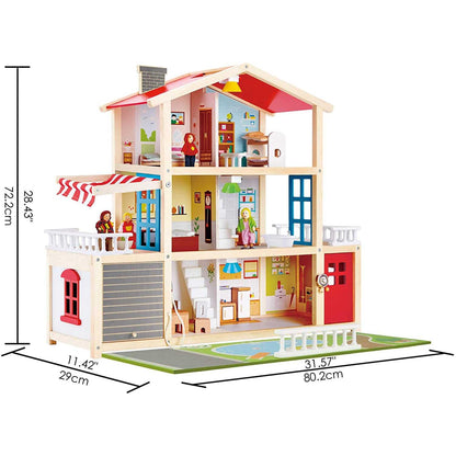 Hape Doll Family Mansion| Award Winning 10 Bedroom Doll House, Wooden Play Mansion with Accessories for Ages 3+ Years